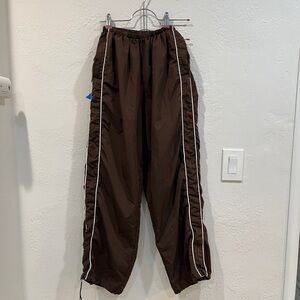 Brown Track Pants with White Stripes
